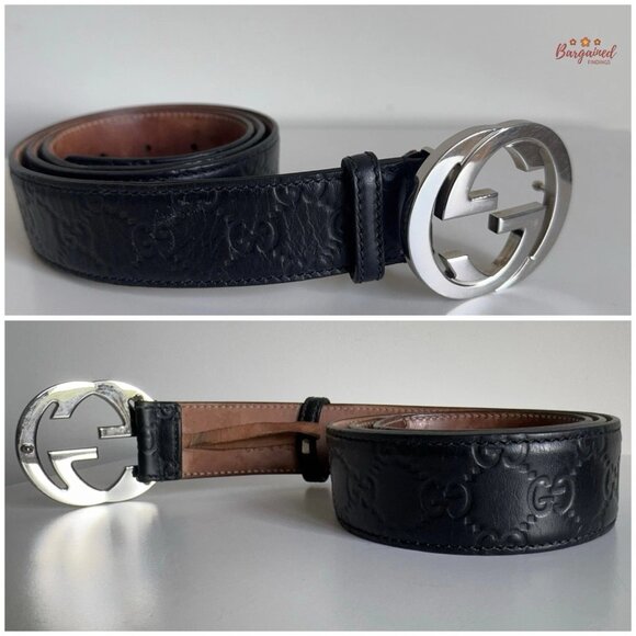 Authentic Gucci Guccissima Leather Silver Interlocking G Buckle Belt 95/38 - Picture 10 of 12